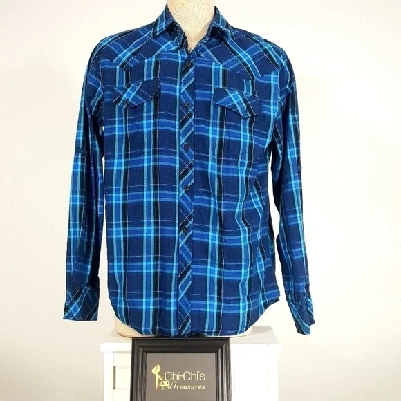 Men's blue plaid shirt size large. - Picture 1 of 5